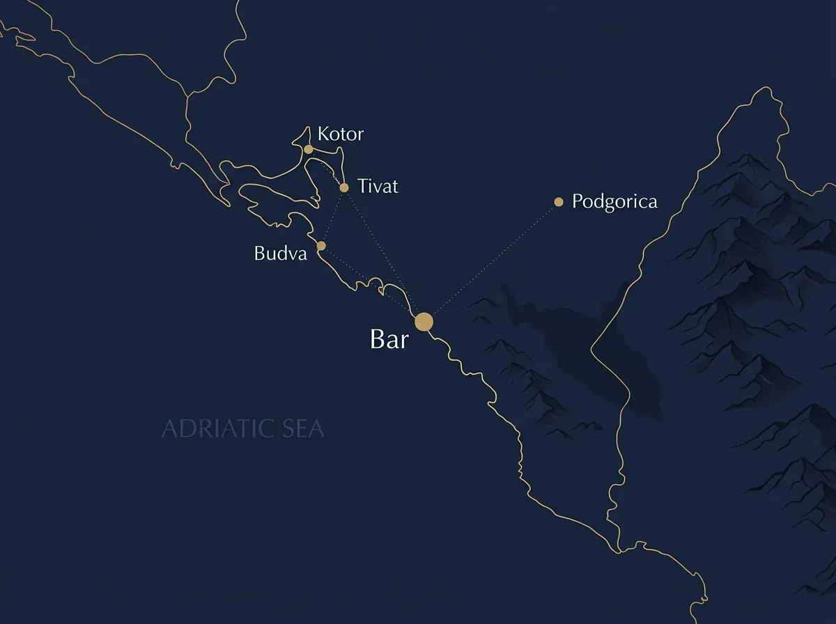Map of Montenegro — location of Bar